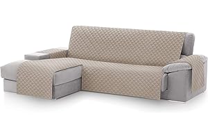 ‎TEXTIL-HOME Textil-home MALU Chaise Longue Sofa Bezug, Schutz für Linke Arm Gesteppte Sofas - sofaueberwurf L Form - Größe -240cm. Farbe Beige (Vorderansicht)