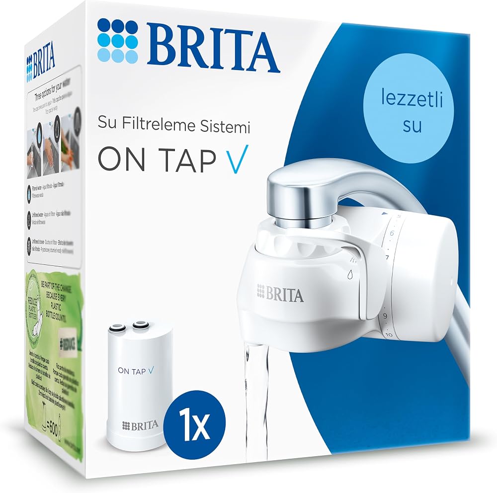 BRITA ON TAP V Musluk Üstü Filtreleme Sistemi | Kolay montaj, PFAS, klor, mikro partiküller, kaba parçacıkları, metalleri ve tadı etkileyen daha fazla maddeyi azaltır