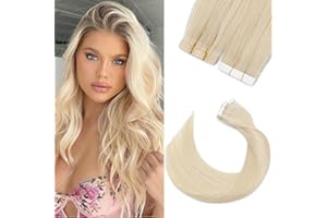 SILK-CO 40cm - Extensiones Adhesivas Cabello Natural con Cinta Adhesiva (20pcs*1.5g) Pelo Humano Se Ve Natural 100% Remy 30g - 60# Rubia Platino