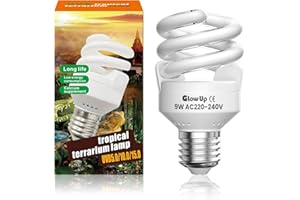 GlowUp 9W Ampoule UVB 10.0 E27 Petite Lampe UVB 10.0 Terrarium AC 220-240V Lampe UVA UVB Tortue pour Aquarium, Récipient en Verre, Nourrisseur, Tortue, Serpent, Lézard, etc (1Pcs)