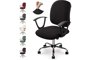 EOZAKAVOD Pokrowiec na Krzesło Biurowe, Dzielona Ochronna Pokrowiec na Krzesło Biurowe, Jacquard Pokrowiec na Krzesło Komputerowe, Uniwersalne Pokrowiec ze Stretchu(Nie Zawiera Krzesła) (Czarny,1 Sztuki)-Y