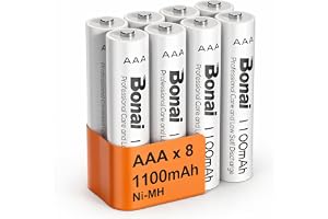 BONAI AAA Batterier Laddningsbara, Hög kapacitet 1100 mAh 1,2V Ni-MH AAA Batteri Laddningsbara 1200 Cykler Låg Självurladdning, Paket Med 8