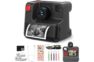 DIAMOOKY Appareil Photo Instantané Enfants, 2,4" 1080P Appareil Photo Numérique avec Papier d'impression & Carte TF 32G, Selfie Caméra Vidéo pour Enfants, Cadeau pour Filles Garçons de 3-12 Ans