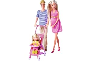 Simba 105733673 - Steffi LOVE Familj - Gravid Steffi, Kevin, Evi Inklusive Bebis och Vagn samt 11 Tillbehör, Från 3 år