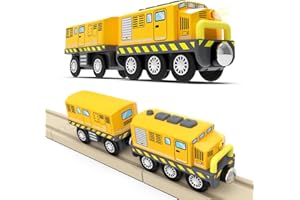 Cylora Train Electrique Enfant, Train de Locomotives à Piles (Connexion magnétique), Voiture avec Son et Lumière, Jouet pour Voie Ferrée Compatible avec Thomas Brio, Jouet Enfant 3 4 5 6 7 8, Jaune