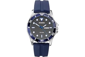 Sekonda Mens 43mm Balearic Analogue Sports Watch with Day Date Window Fixed Bezel Rubber Strap Water Resistant 50 metres