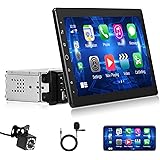NHOPEEW Autoradio 1 Din avec Carplay et Android Auto, Autoradio Bluetooth Mains Libres avec 10,1 Pouces Écran Tactile HD Supp