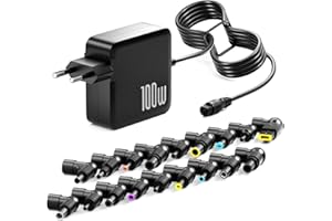 Basicvolt 100W 90W 65W 45W Alimentatore Universale Notebook per Lenovo HP Dell ASUS Acer Sony 12V 15V 18,5V 19V 19,5V 20V Caricatore Universale PC Portatile with 18 Porte, Non c'è USB C