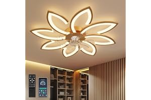 ‎YUNLONG YUNLONG 90 cm Deckenventilator mit Beleuchtung Sehr Leise Wohnzimmer Dimmbar Led Lampe mit Ventilator Modern DC Motor Ventilator mit Licht Sommer Winter Funktion für Schlafzimmer Küche,Gold