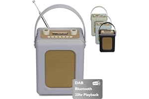DAB Radio Portable 20hr Play | Retro DAB+ Radio with Bluetooth | Mains and Battery | Dual Alarms Clock | FM,60 Presets, Headphone Jack | Kitchen Radio | LEMEGA CR9 Grey