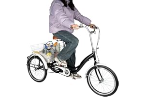 wanwanper 20 Inch Adult Trike Tricycle, 3 Wheels Bicycle Senior Tricycle with Shopping Basket, for Cities, Beaches, Bike Paths and Various Roads, Black