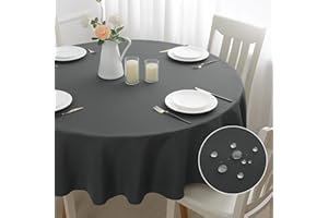 ‎MOSAYT mosayt Tischdecke Rund 160 cm Abwaschbar Leinenoptik Tischtuch Lotuseffekt Leinendecke Fleckschutz Tischwäsche Grau für Esszimmer, Garten, Hochzeiten