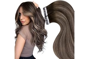 LaaVoo Extensiones Adhesivas Cabello Humano 22"/55cm 50G/20PCS Seamless Tape in Extensions Pelo Natural Balayage Marron Oscuro Ombre to Rubio Ceniza Adhesivo Extensiones #4/18/4