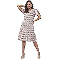 Janasya Women's Cotton Printed A-Line Western Knee-Length Dress