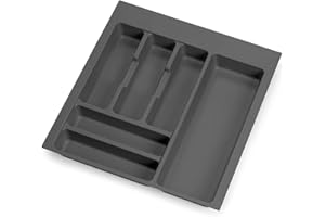 EMUCA - Organizador de Cubiertos, organizador cajón de cocina, cubertero, 6 compartimientos, módulo 50cm, Plástico, Gris Antracita