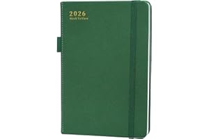2026 Diary A5 Week to View, Moseem Hardcover Organized from January 2026 to December 2026,Weekly&Monthly Planner with Elastic Pen Holder,2 Bookmark,Pen Loop and Inner Pocket,Green