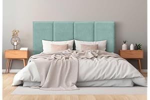 DHOME Cabecero Tapizado Tela Aqualine Premium Antimanchas Diseño Modular Vertical Autoadhesivo Cabezal Cama Dormitorio Acolchado (Verde Agua, 150cm, Altura 135 cm, x3)