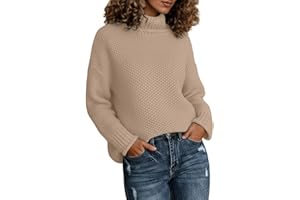 GENERISCH Pull à col roulé pour femme en grosse maille avec coupe large - Pull en tricot surdimensionné décontracté pour l'hiver - Pull à col roulé confortable avec motif côtelé