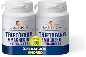 ANA MARÍA LAJUSTICIA Ana Maria Lajusticia – PACK Triptófano con magnesio + VIT B6 – 120 comprimidos. Reduce la ansiedad, el cansancio y regula el reloj interno. Apto para veganos.