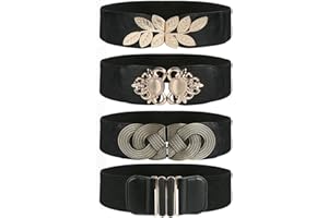 Pomeloone Breiter Elastischer Gürtel Damen, 4 Stücke Frauen Schwarz Vintage Stretch Taille Gürtel, Breite Retro Mode Cinch für Frauen