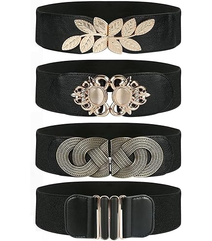 BETESSIN 2-teilig Metall Gürtel Set Damen - Gold Schmal & Breit Taillengürtel Elastisch