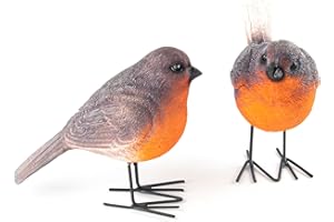 Accjzzlyn Robin Garden Ornaments Outdoor, Set of 2 Resin Robin Garden Statues Lifelike Bird Ornaments Garden, Robins Home Decoration Robin Gifts Gardening Gifts for Easter Christmas Grave Ornaments