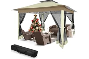 HOTEEL Gazebo 3x3 Robusto Gazebo da Giardino Esterno Gazebo con Zanzariera Pop Up Gazebo Pieghevole Installazione con Un Pulsante In Alto, Contiene 4 Sacchi Di Sabbia, 8 Corde Del Vento, 8 Picchetti