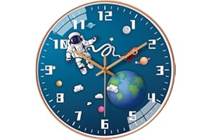 EXQULEG Children's Wall Clock Silent Wall Clock Children's Space Astronaut Wall Clock for Boys and Girls Children's Room Classroom (3067.12 Inches / 30 cm)