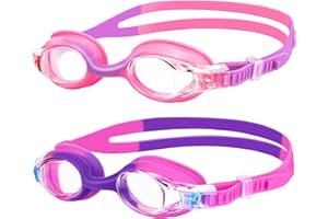 DeTake Swimming Goggles,(2 Pack) Kids Swimming Goggles With Anti Fog Lens & Wide View,Flexible Nose Bridge,Soft Silicone Swim Goggles with Portable Bag for 3-14 Years Old Girls Boys Children