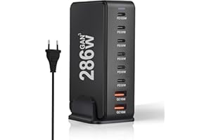 ‎ZSPEED Ładowarka USB C, Ładowarka Wieloportowa GaN 286 W, USB C Charger, Adapter Szybkiej Ładowarki do Laptopa PD 100 W, 8 Port Uniwersalna Ładowarka Stacjonarna do MacBook, Laptopów, Smartfonów, Tabletów