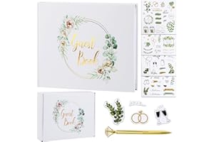 BOFUNX Libri degli Ospiti Matrimonio 120 Pagine Guest Book Matrimonio con Adesivi Guestbook Personalizzato per Nozze Battesimo Comunione Cresima Compleanno Festa