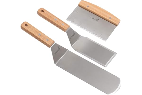 Ensemble de spatules professionnelles en acier inoxydable – Spatule et grattoir robustes – Idéal pour les barbecues en fonte – Qualité commerciale