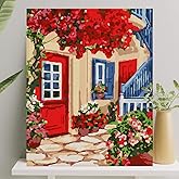 Palmiye Hobi Sanat Sayılarla Boyama Tuval Seti Fır&ccedil;a Boya Dahil (&Ccedil;ıtalı) 40x50 CM - Kırmızı Kapı