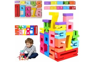 vecora Wooden Number Blocks Toy Set – 10 pcs Natural Learning Building Blocks for Kids, Maths Toys for 3 4 5 6 Year Olds, Educational Gift for Toddlers to Learn Counting & Creativity
