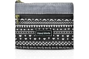 AfitLulu Kleines Portemonnaie Damen Canvas Geldbeutel Damen Klein, 2 Lagen Reißverschlusstaschen Mini Geldbörse Bohème-Stil Mini Portemonnaie für Münzen, Bargeld und Karten (Schwarz)