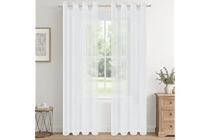 CUTEWIND Cortinas Blancas Dormitorio Matrimonio 2 Piezas Cortinas Translucidas de Salon Modernas 140x240 cm, Cortinas y Visillos con Ojales para Habitacion Juvenil Comedor Ventana