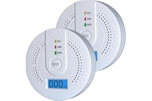 YEZALA 2 PCS Carbon Monoxide Detector CO Alarm Detector with test button and LCD Digital Display, 85dB alarm,EN 50291 CO Alarms Monitor for Home Safety