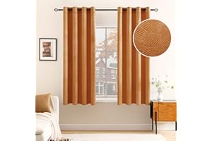 EMEMA Rideaux en Velours avec Motif de Folium Ginkgo Rideaux à Oeillets Décoratifs Opaques Rideaux en Forme d'éventail pour Chambre Salon ou Chambre d'enfants Lot de 2 Or 140x145cm