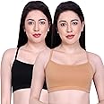 INKURV Slip On Beginner's Bra for Girls, Non Padded Sports Bra Wirefree, Adjustable No Hooks with Double Layered Fabric, Non-Wired Seamless Gym-Combo of 2