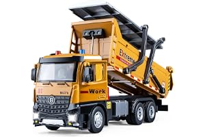 HAPYAD Dump Truck Toy Metal Cab, Friction Powered Large Dump Trucks for Boys Age 4-7, Big Construction Truck with Lights and Sounds, Construction Vehicle for Kids, 12.5'', Yellow (JD-8328)