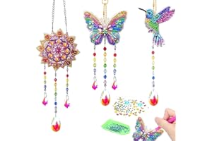 KEWUF Diamond Painting Kinder, Basteln MäDchen 6 7 8 9 10 11 Jahre, Windspiel Bastelset Kinder, Traumfänger Bastelset, SonnenfäNger Basteln, Sonnenfänger Basteln Kristalle Zum Aufhängen Windspiel Basteln