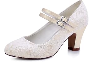 Elegantpark HC1708 Damen geschlossener Zehenbereich mit Zwei Knöcheln Mid Ferse Mary Jane Pumps Spitze Hochzeitsschuhe Abendschuhe