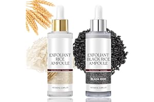 ORKNGLOWY 2PCS Peel Shot Glow Rice Ampoule Duo, Peel Shot Glow Rice Ampoule Duo White Rice + Black Rice Ampoule, Face Scrub Exfoliator Pore Minimizer for Face, Hydrating, Refining Pores, for All Skin Type