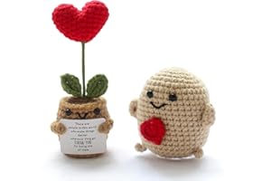Mlihove Positive Emotional Support Potato Heart Flower, Birthday Gifts for Women Mum, I Love You Gifts Handmade Cute Knitted Crochet Doll, Cute Stuff Good Luck Cheer Up Gifts Friends Kid Teacher
