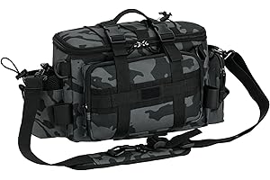 Yaskyly Sac de Peche, Camouflage Épaule Sac Peche avec Ceinture, bandoulière, Sangle de Tige Multi-Poches Grande capacité Pêche Stockage pour pêche aux leurres mer Eau Douce