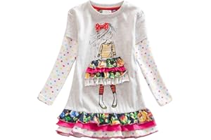 VIKITA Vestido Dibujos Floral Manga Larga Algodón Casual Niñas 2-8 Años