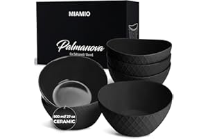 ‎MIAMIO MIAMIO - 6 x 800 ml - Zestaw misek/zestaw misek na płatki śniadaniowe - Nowoczesne matowe miski - Zestaw dużych misek - Kolekcja Palmanova (Czarny)