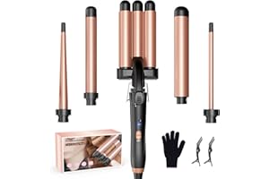 BESTOPE MIX Welleneisen Set 5 in 1, Lockenstab mit Verschiedenen Aufsätzen Einstellbare Temperatur Keramik Lockenstab Große Locken Schnellaufheizung lockenstäbe 3 Fässer für Lange/kurze Haare