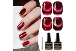 Shining She Esmaltes Semipermanentes para Uñas de Gel UV LED,4 Colores Rojo Burdeos Rojo Oscuro Jelly Cat Eye Gel Polish Set,Ojo de Gato Pintauñas Semipermanentes para Manicura Francesa,8ML