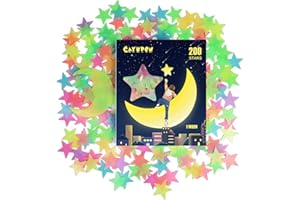 świecące gwiazdy 3D, CAYUDEN 201 szt. kolorowe super jasne światła w ciemności naklejki na sufit gwiazdy i księżyc plastikowe naklejki ścienne na sufit do pokoju dziecięcego dekoracja Stars